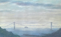 八丁平展望台から望んだ白鳥大橋(油彩)〔室蘭市〕